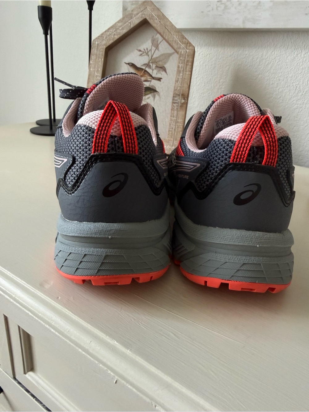 Asics Dark Gray and Coral Pink Trail Running Sneakers - Picture 10 of 13